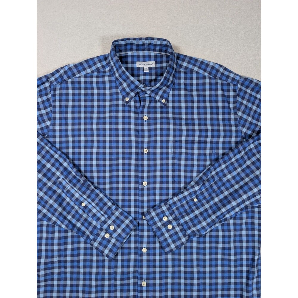 Peter Millar Button Down Shirt Mens XL Blue Check Plaid Gingham Preppy